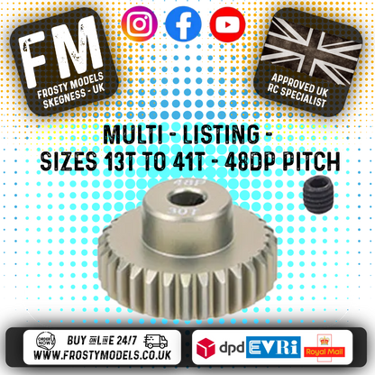 FASTRAX - RC ALUMINIUM 7075T TOUGH LIGHTWEIGHT 48DP PINION CARS - 13T TO 41T (MULTI LISTING)