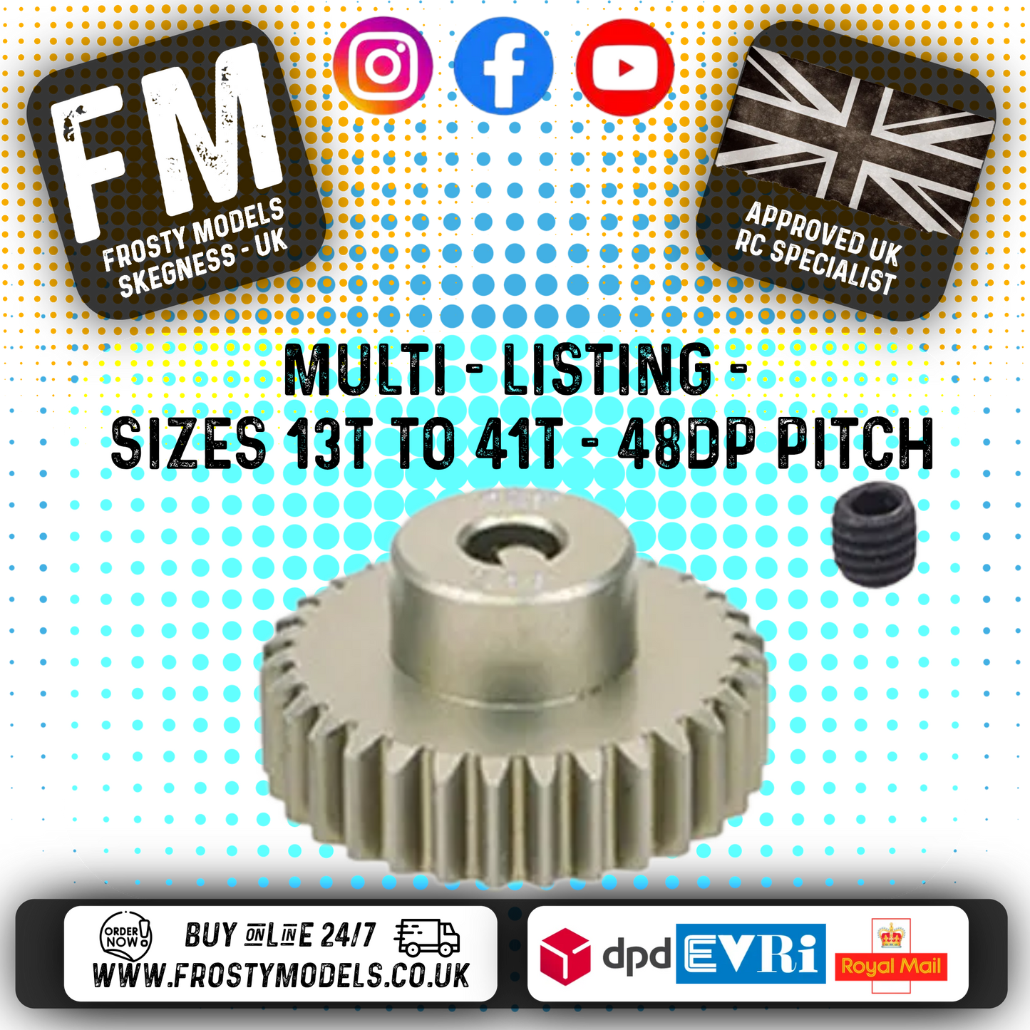 FASTRAX - RC ALUMINIUM 7075T TOUGH LIGHTWEIGHT 48DP PINION CARS - 13T TO 41T (MULTI LISTING)