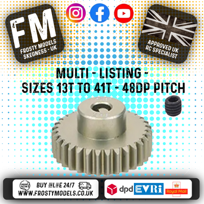 FASTRAX - RC ALUMINIUM 7075T TOUGH LIGHTWEIGHT 48DP PINION CARS - 13T TO 41T (MULTI LISTING)