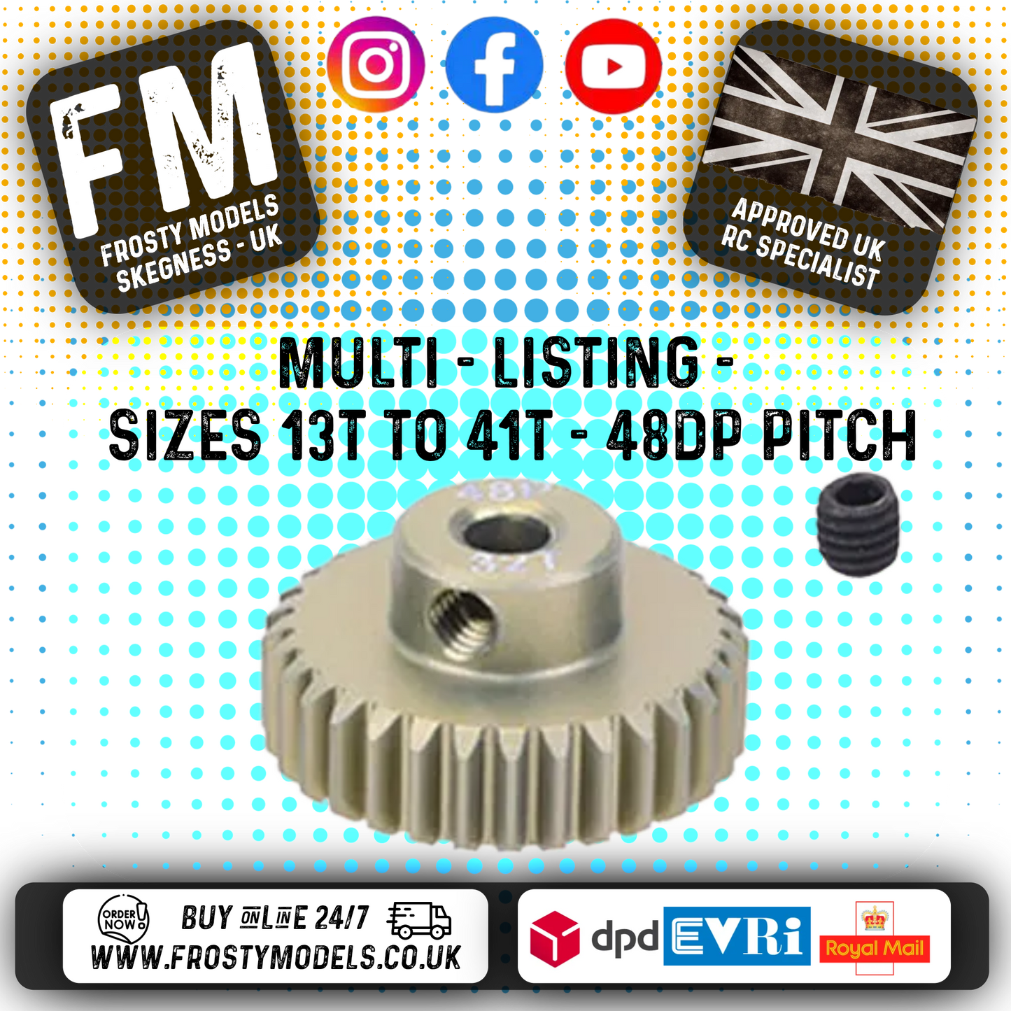 FASTRAX - RC ALUMINIUM 7075T TOUGH LIGHTWEIGHT 48DP PINION CARS - 13T TO 41T (MULTI LISTING)