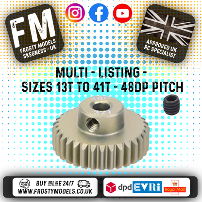 FASTRAX - RC ALUMINIUM 7075T TOUGH LIGHTWEIGHT 48DP PINION CARS - 13T TO 41T (MULTI LISTING)