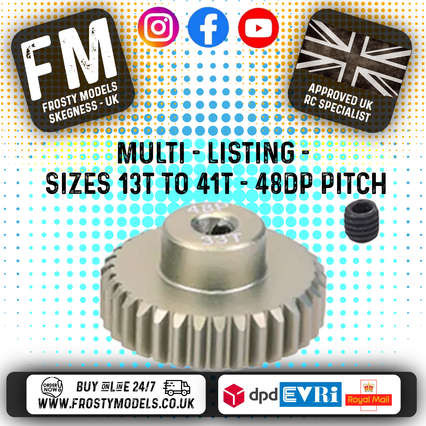 FASTRAX - RC ALUMINIUM 7075T TOUGH LIGHTWEIGHT 48DP PINION CARS - 13T TO 41T (MULTI LISTING)