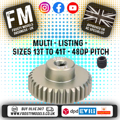 FASTRAX - RC ALUMINIUM 7075T TOUGH LIGHTWEIGHT 48DP PINION CARS - 13T TO 41T (MULTI LISTING)