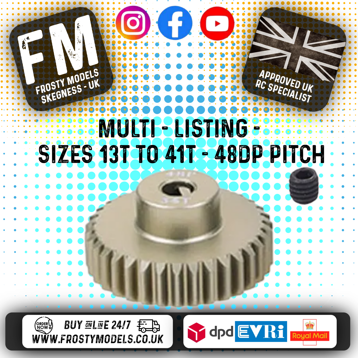 FASTRAX - RC ALUMINIUM 7075T TOUGH LIGHTWEIGHT 48DP PINION CARS - 13T TO 41T (MULTI LISTING)
