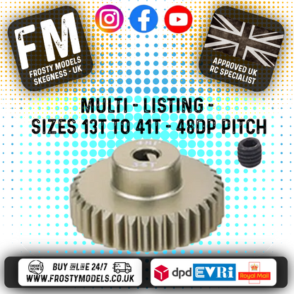 FASTRAX - RC ALUMINIUM 7075T TOUGH LIGHTWEIGHT 48DP PINION CARS - 13T TO 41T (MULTI LISTING)