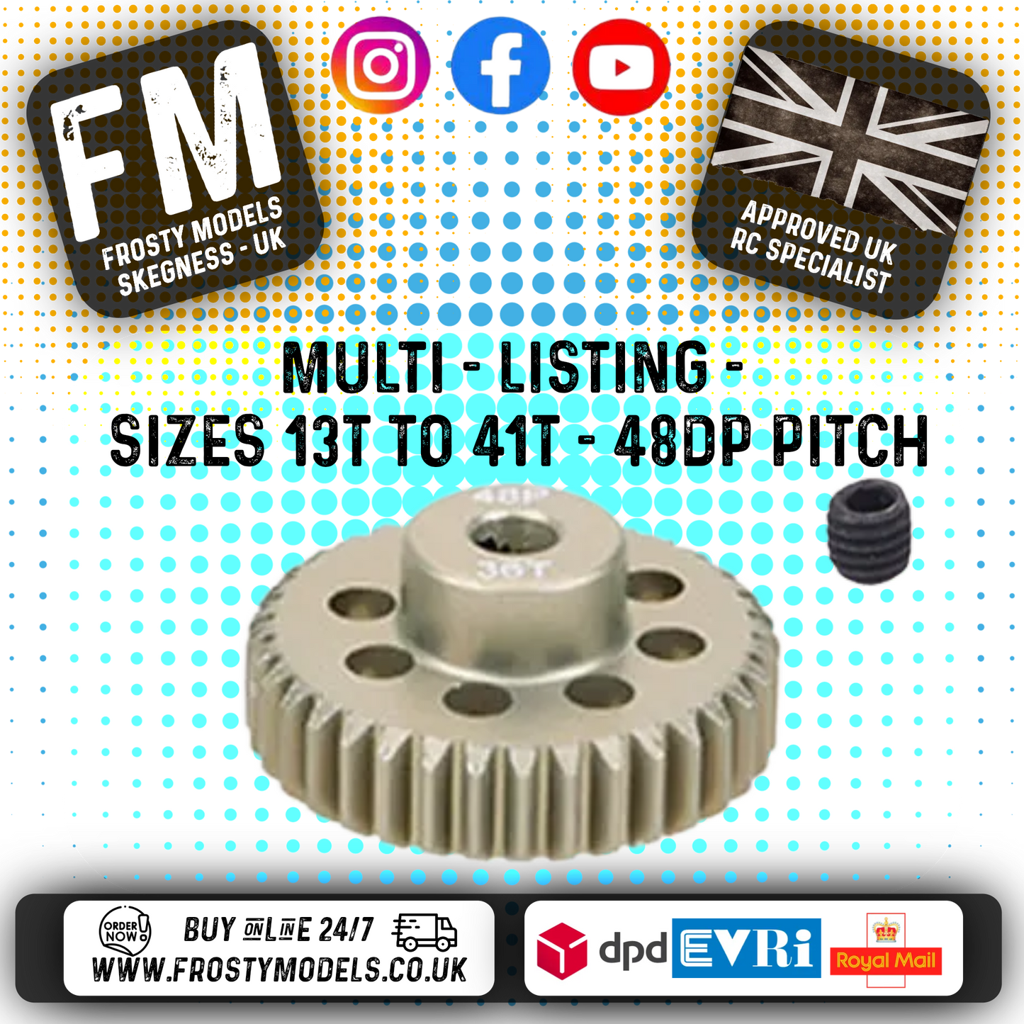 FASTRAX - RC ALUMINIUM 7075T TOUGH LIGHTWEIGHT 48DP PINION CARS - 13T TO 41T (MULTI LISTING)