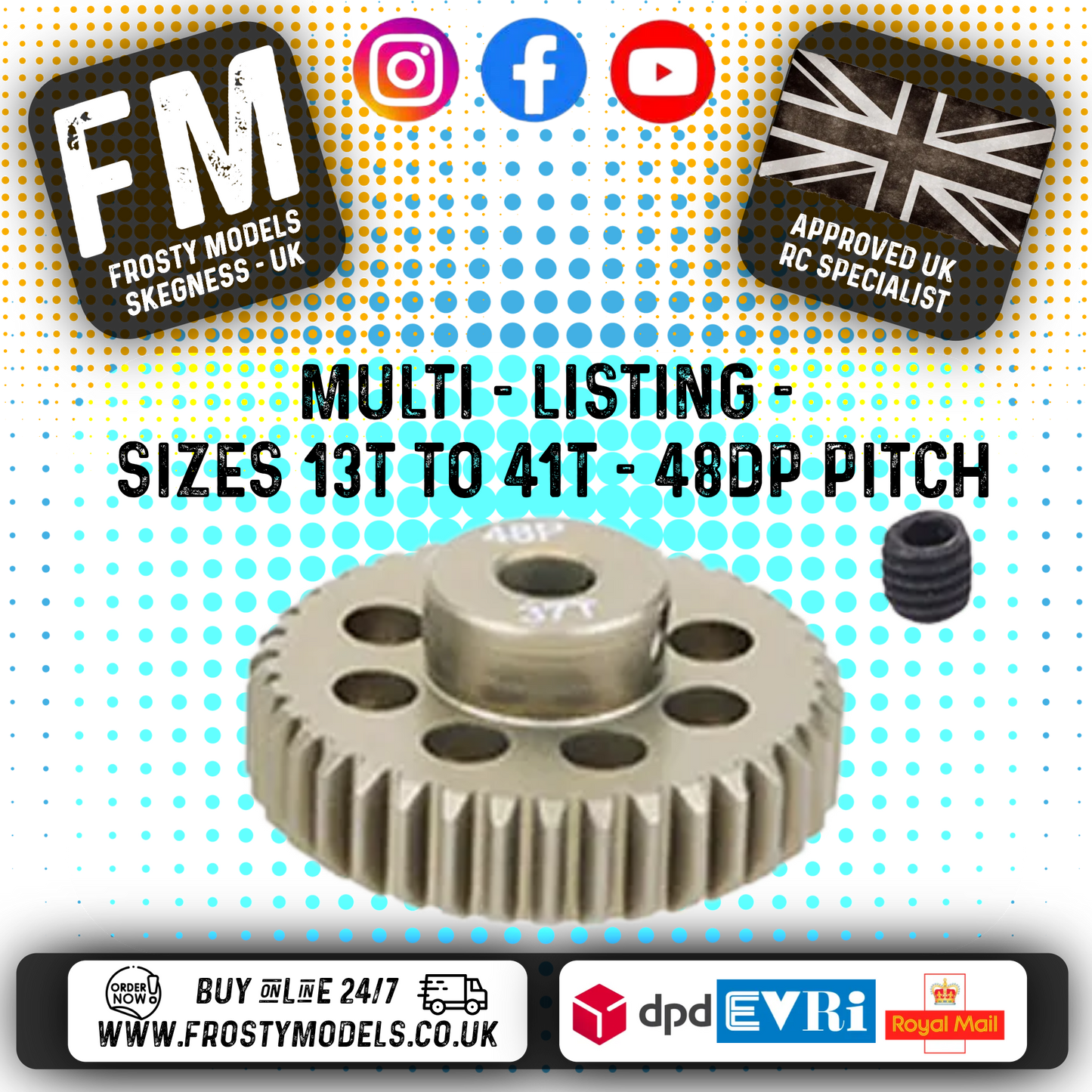 FASTRAX - RC ALUMINIUM 7075T TOUGH LIGHTWEIGHT 48DP PINION CARS - 13T TO 41T (MULTI LISTING)