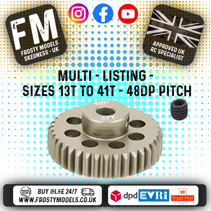 FASTRAX - RC ALUMINIUM 7075T TOUGH LIGHTWEIGHT 48DP PINION CARS - 13T TO 41T (MULTI LISTING)