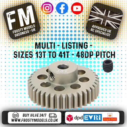 FASTRAX - RC ALUMINIUM 7075T TOUGH LIGHTWEIGHT 48DP PINION CARS - 13T TO 41T (MULTI LISTING)