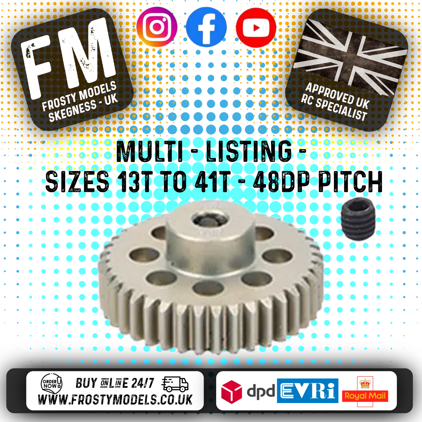 FASTRAX - RC ALUMINIUM 7075T TOUGH LIGHTWEIGHT 48DP PINION CARS - 13T TO 41T (MULTI LISTING)