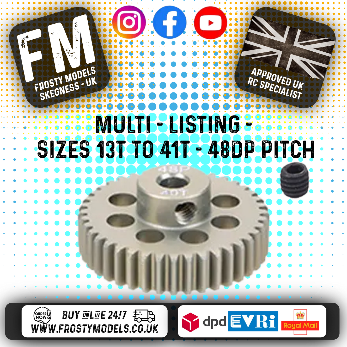 FASTRAX - RC ALUMINIUM 7075T TOUGH LIGHTWEIGHT 48DP PINION CARS - 13T TO 41T (MULTI LISTING)