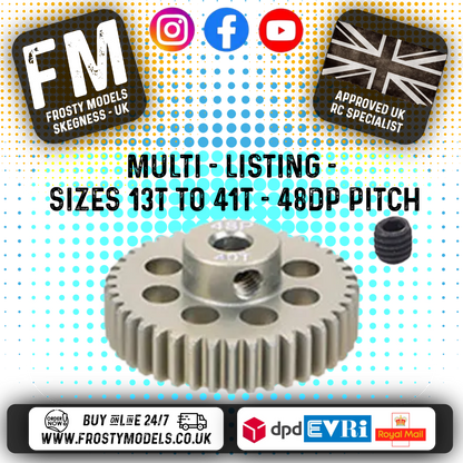 FASTRAX - RC ALUMINIUM 7075T TOUGH LIGHTWEIGHT 48DP PINION CARS - 13T TO 41T (MULTI LISTING)