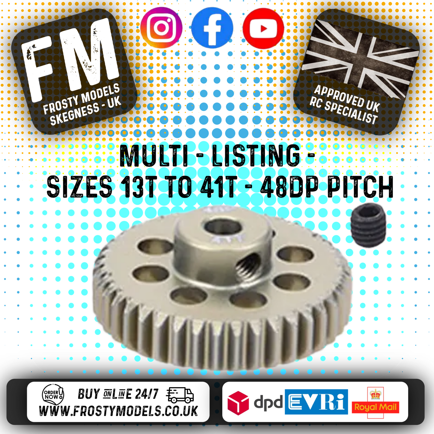 FASTRAX - RC ALUMINIUM 7075T TOUGH LIGHTWEIGHT 48DP PINION CARS - 13T TO 41T (MULTI LISTING)