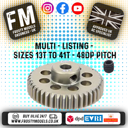 FASTRAX - RC ALUMINIUM 7075T TOUGH LIGHTWEIGHT 48DP PINION CARS - 13T TO 41T (MULTI LISTING)
