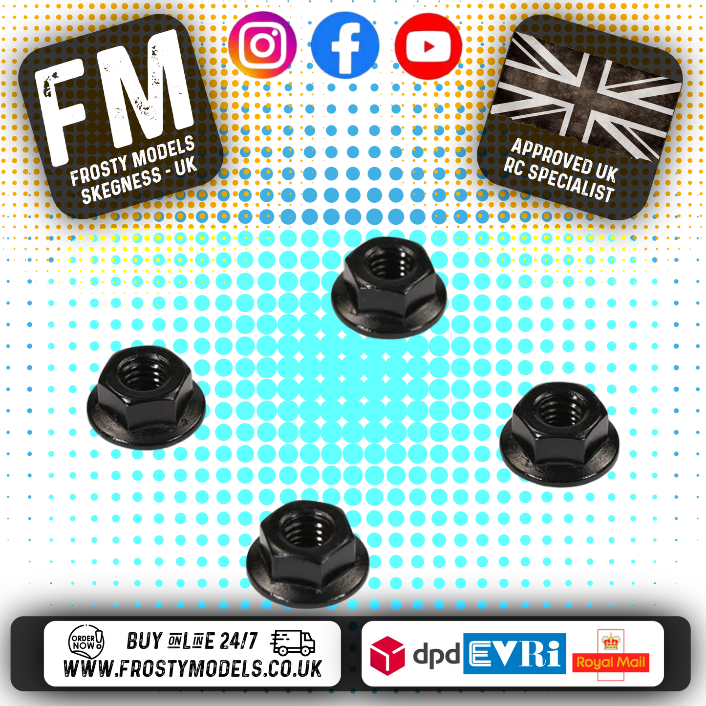 FASTRAX M4 1/10 WHEEL NUTS - BLACK SERRATED ALUMINIUM (4PC) FTM4BKS