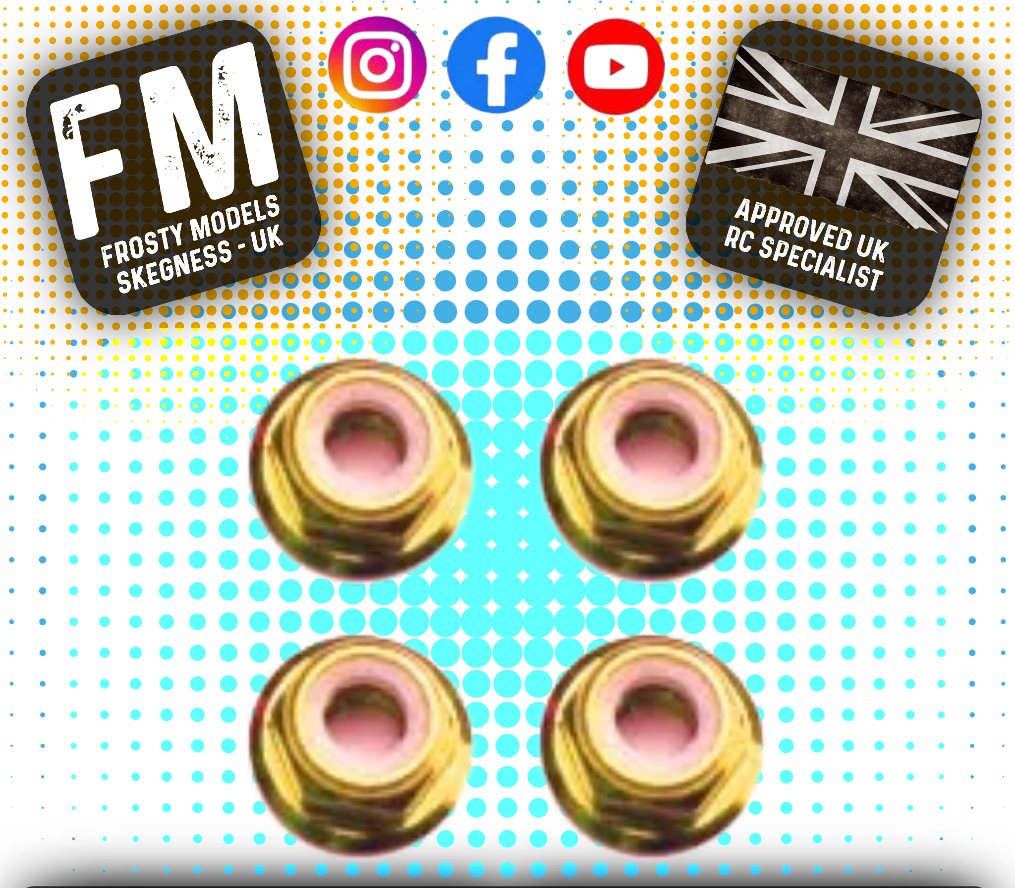 FASTRAX M3 1/12 WHEEL / SUSPENSION NUTS - GOLD FLANGED LOCKNUTS 4PCS - FTM3GF