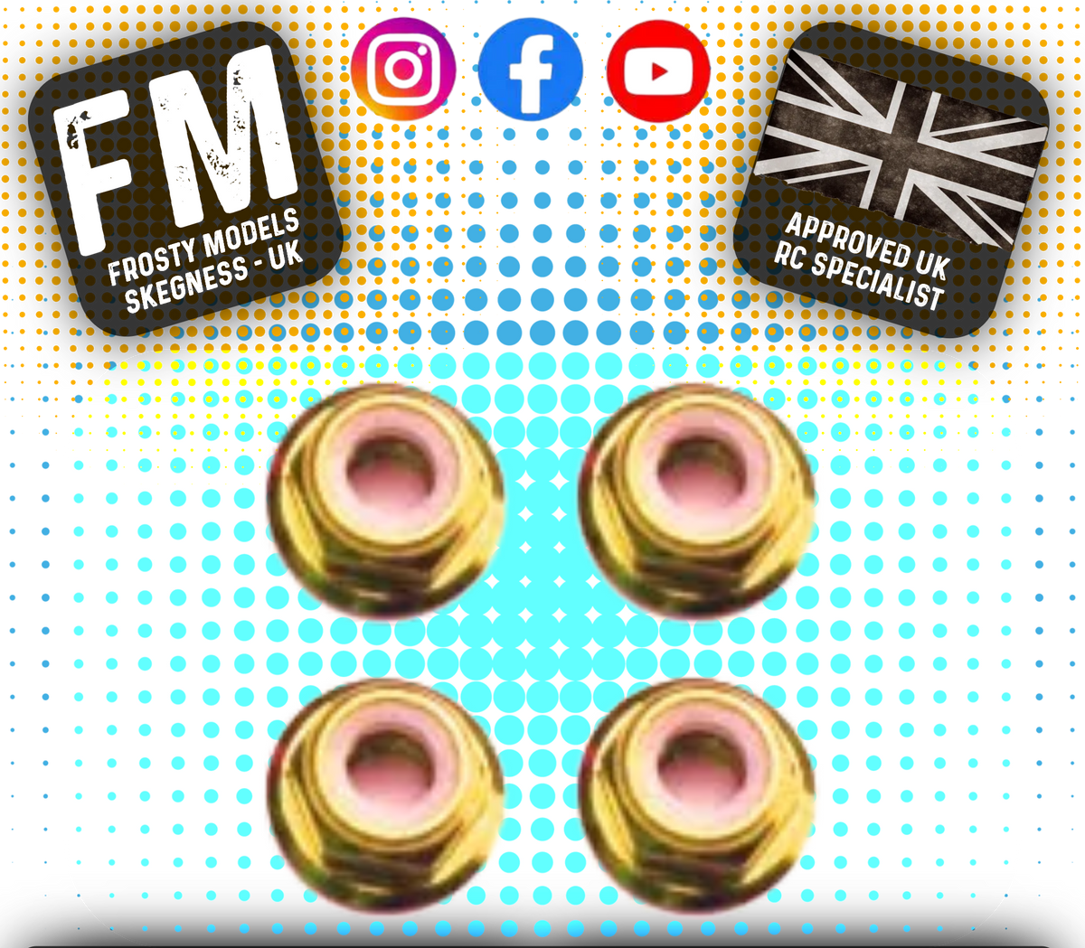 FASTRAX M3 1/12 WHEEL / SUSPENSION NUTS - GOLD FLANGED LOCKNUTS 4PCS - FTM3GF