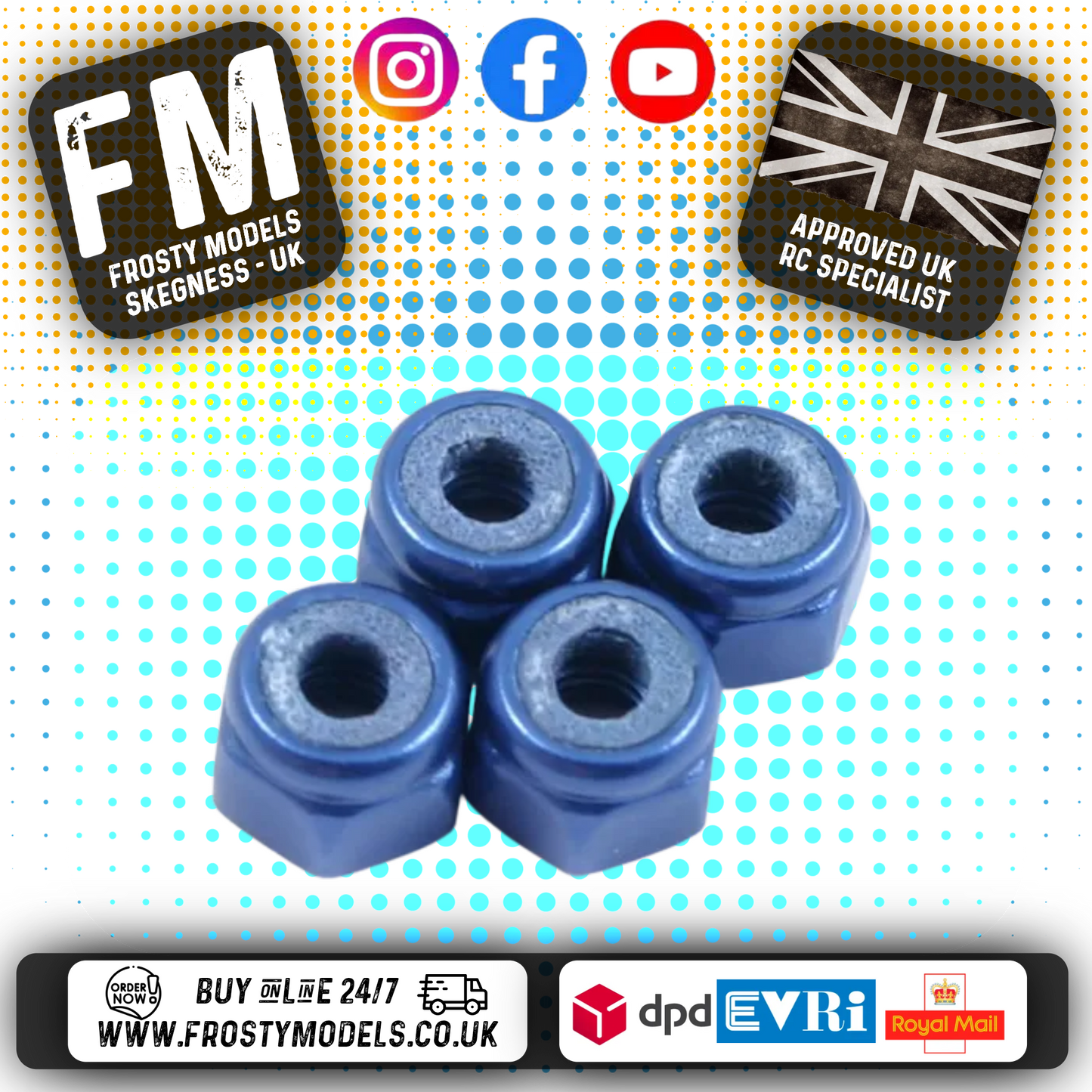 FASTRAX M3 1/12 WHEEL / SUSPENSION NUTS - BLUE LOCKNUTS 4PCS - FASTM3B