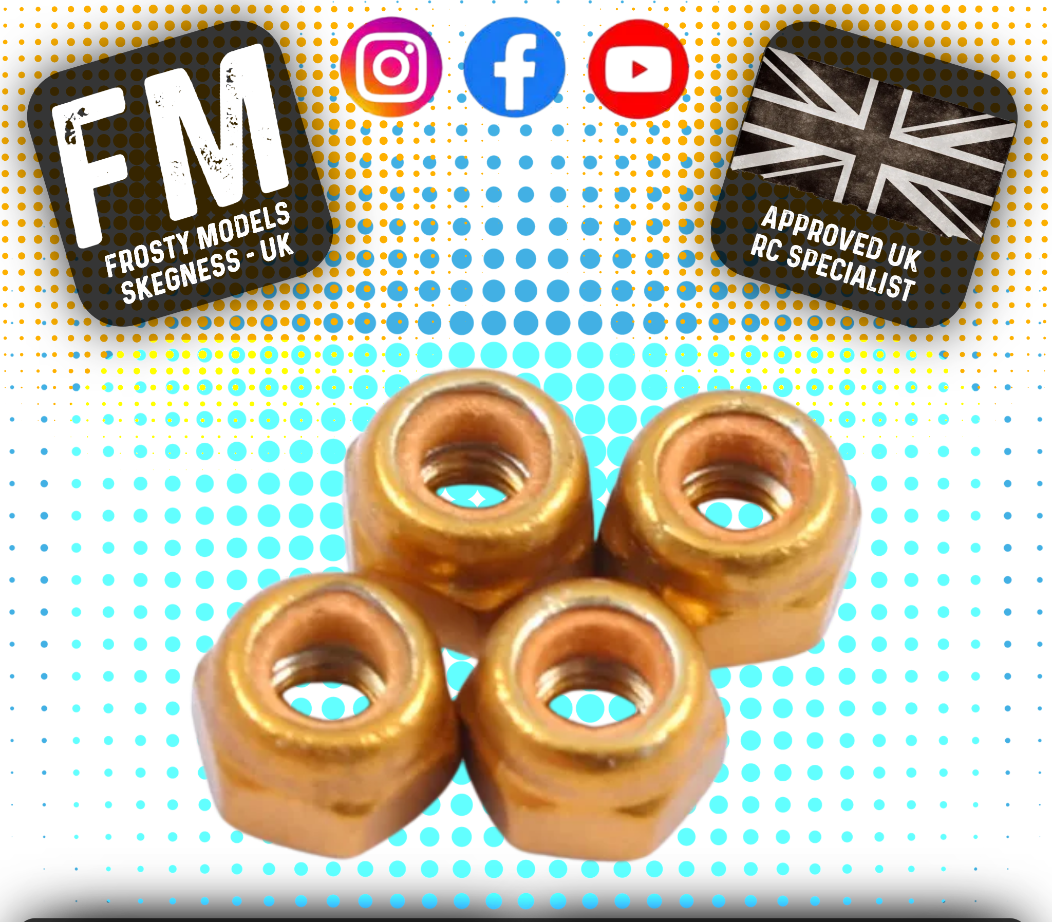 FASTRAX M3 1/12 WHEEL / SUSPENSION NUTS - GOLD LOCKNUTS 4PCS - FASTM3G