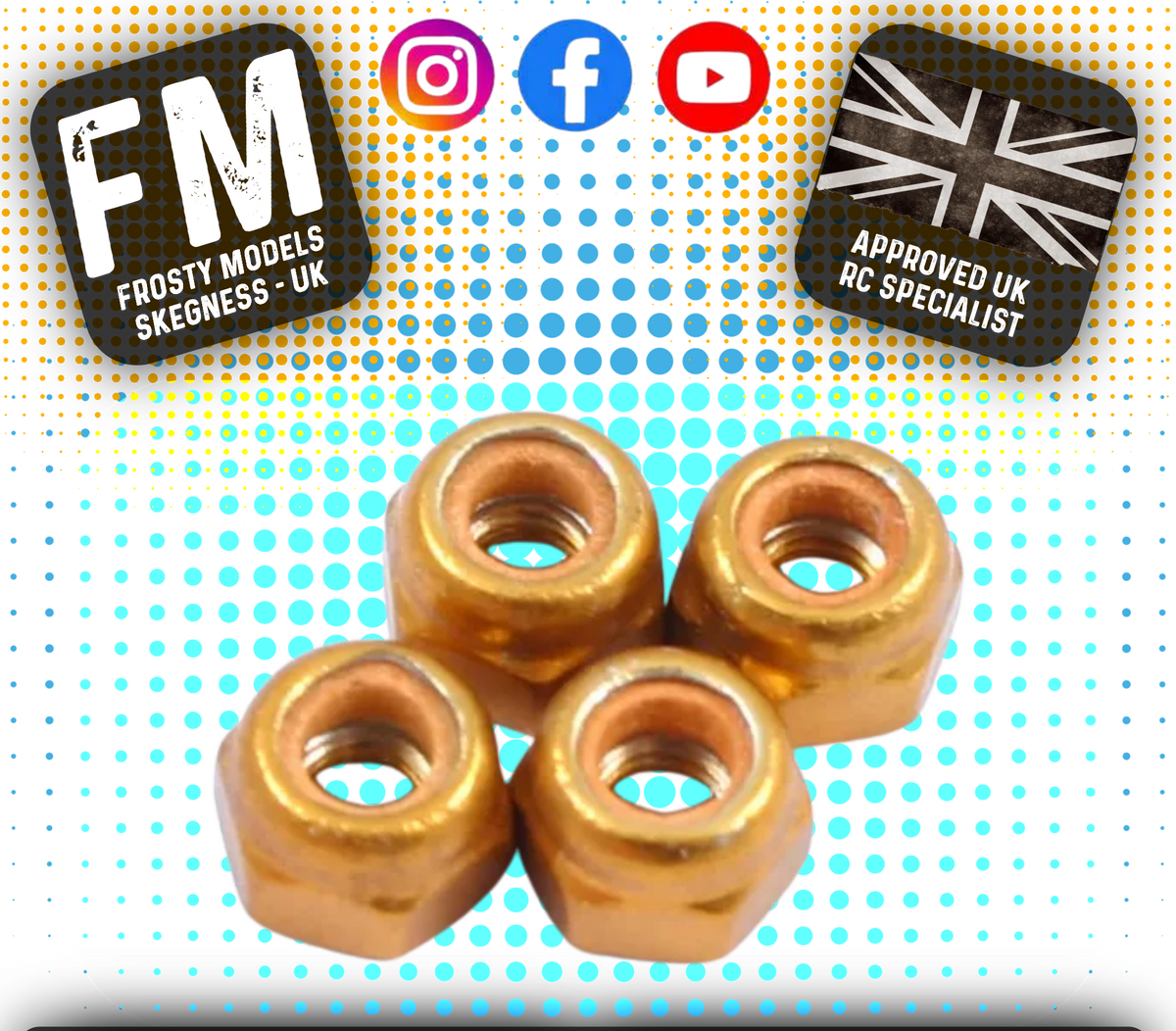 FASTRAX M3 1/12 WHEEL / SUSPENSION NUTS - GOLD LOCKNUTS 4PCS - FASTM3G