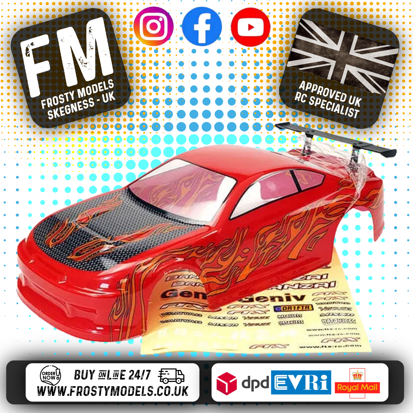 FTX - BANZAI PRE-PAINTED 1/10 CAR BODY SHELL W/DECALS & WING - RED - FTX6596