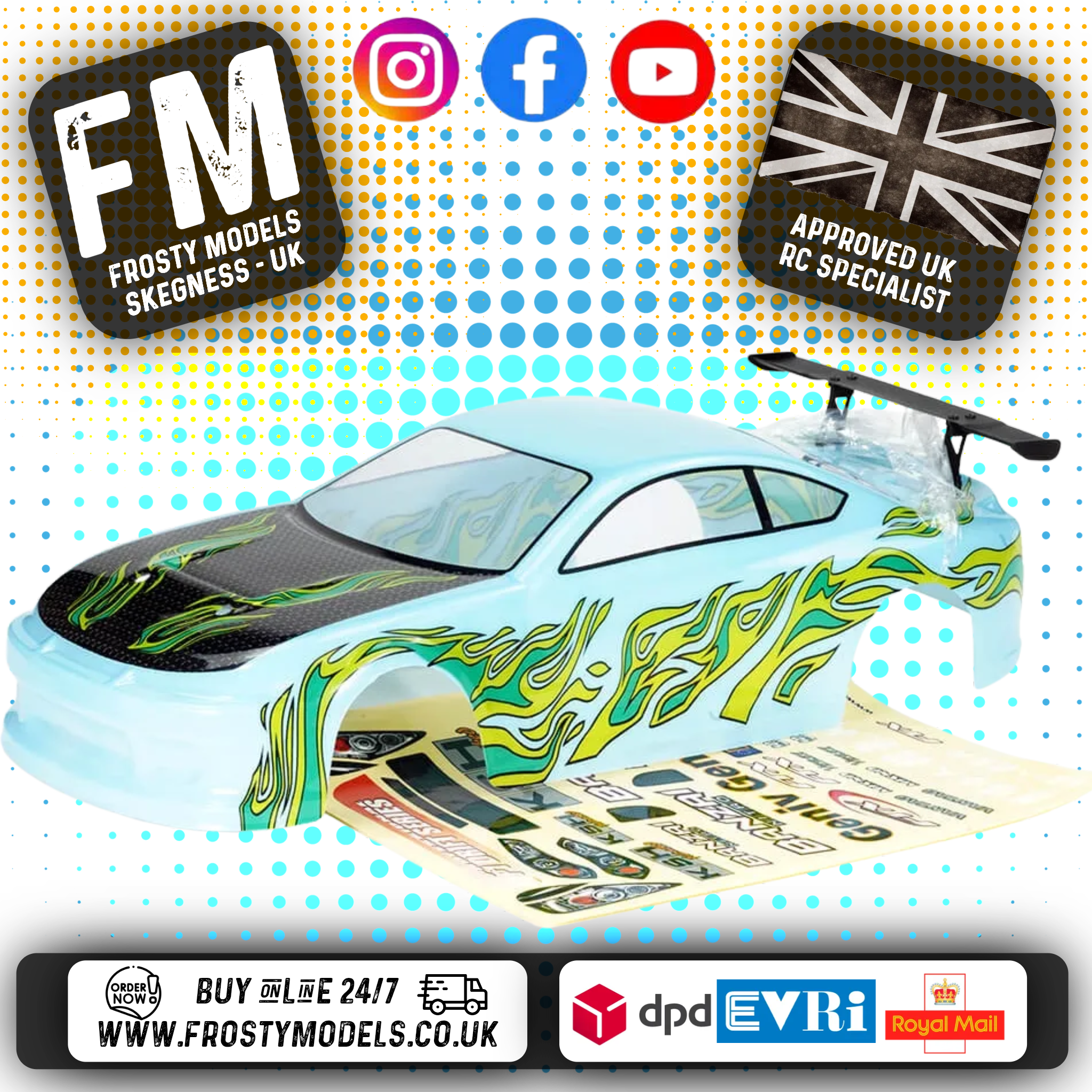 FTX - BANZAI PRE-PAINTED 1/10 CAR BODY SHELL W/DECALS & WING - BLUE - FTX6596BL
