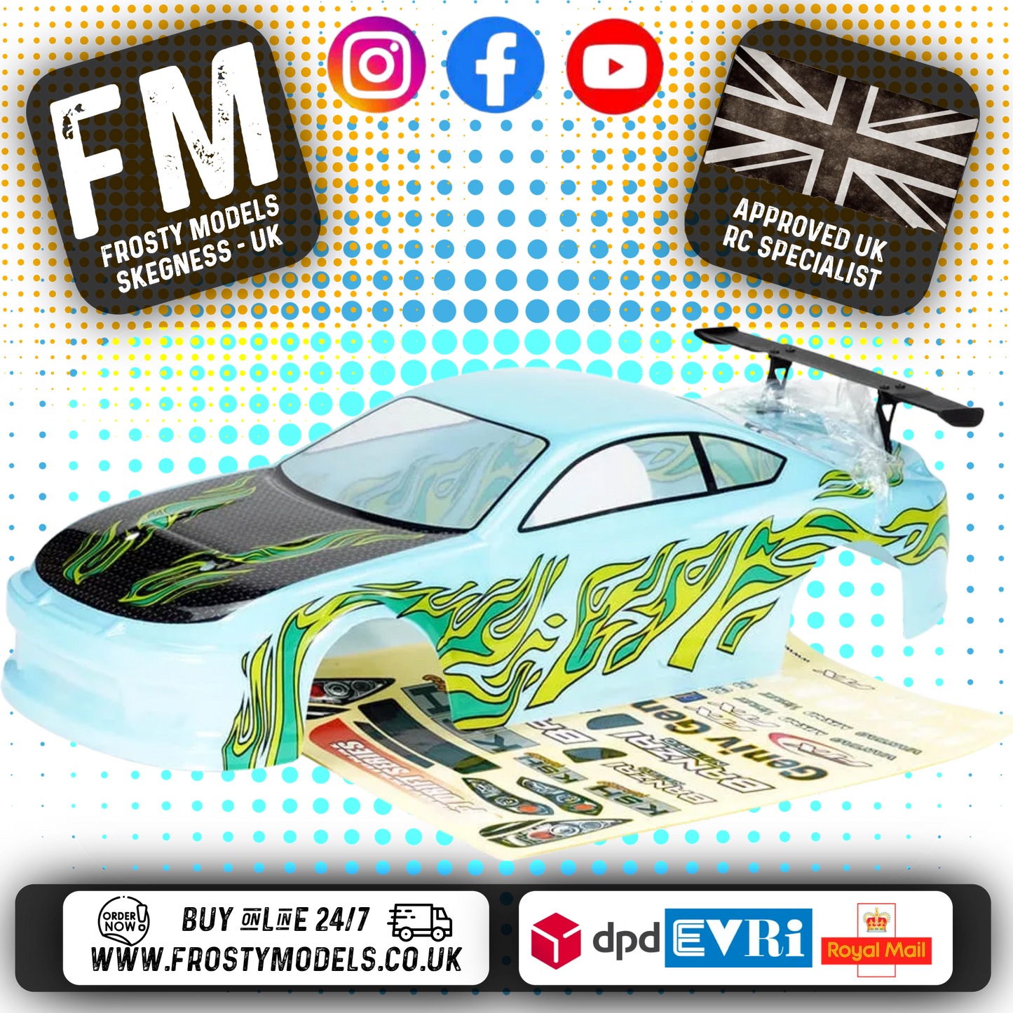 FTX - BANZAI PRE-PAINTED 1/10 CAR BODY SHELL W/DECALS & WING - BLUE - FTX6596BL