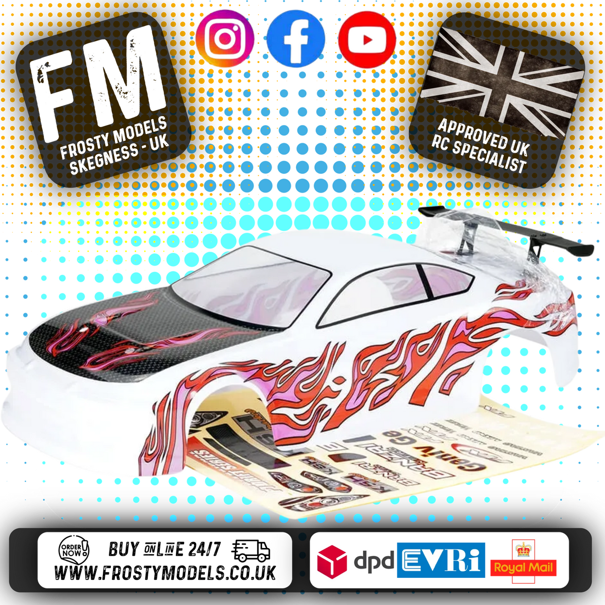 FTX - BANZAI PRE-PAINTED 1/10 CAR BODY SHELL W/DECALS & WING - WHITE - FTX6596W