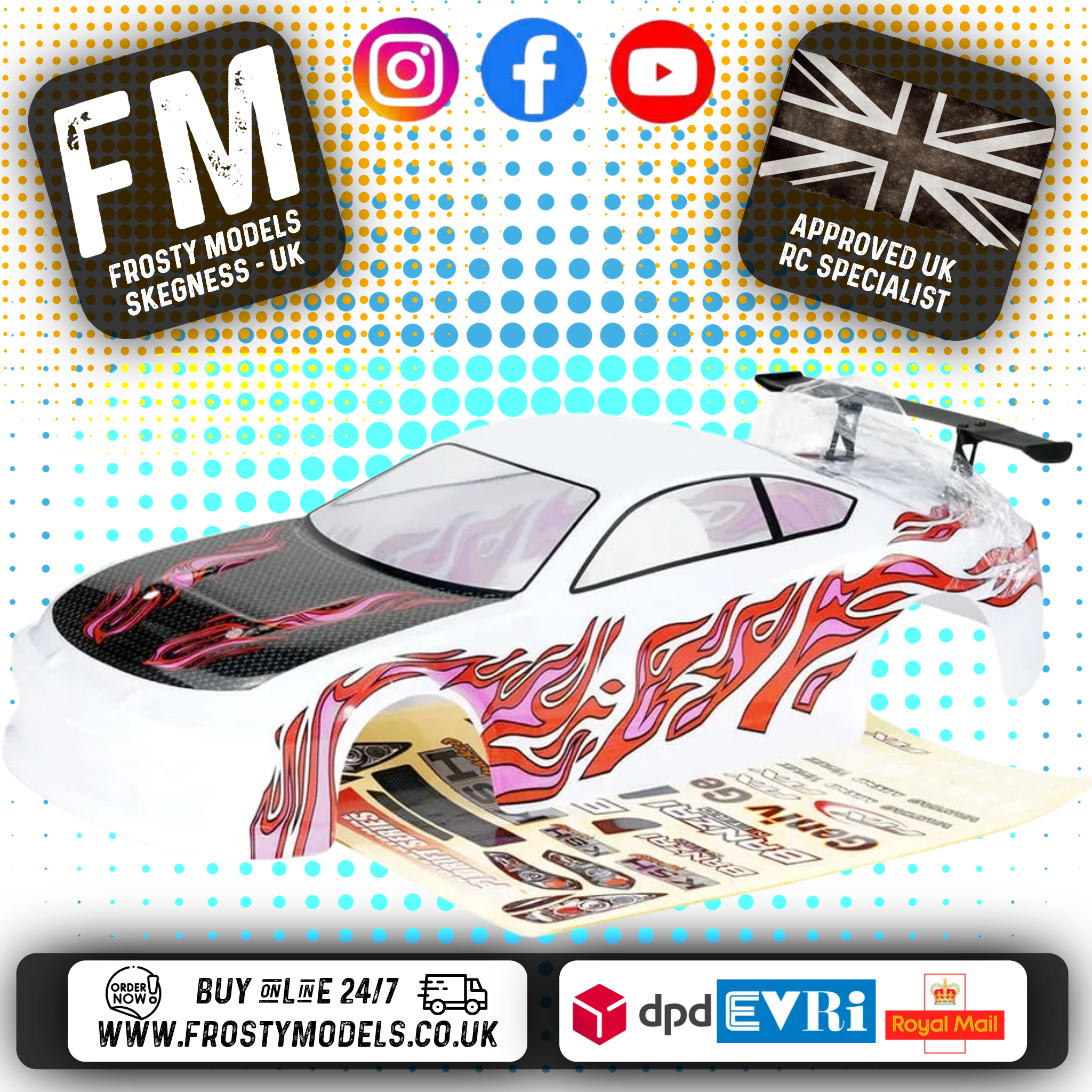 FTX - BANZAI PRE-PAINTED 1/10 CAR BODY SHELL W/DECALS & WING - WHITE - FTX6596W