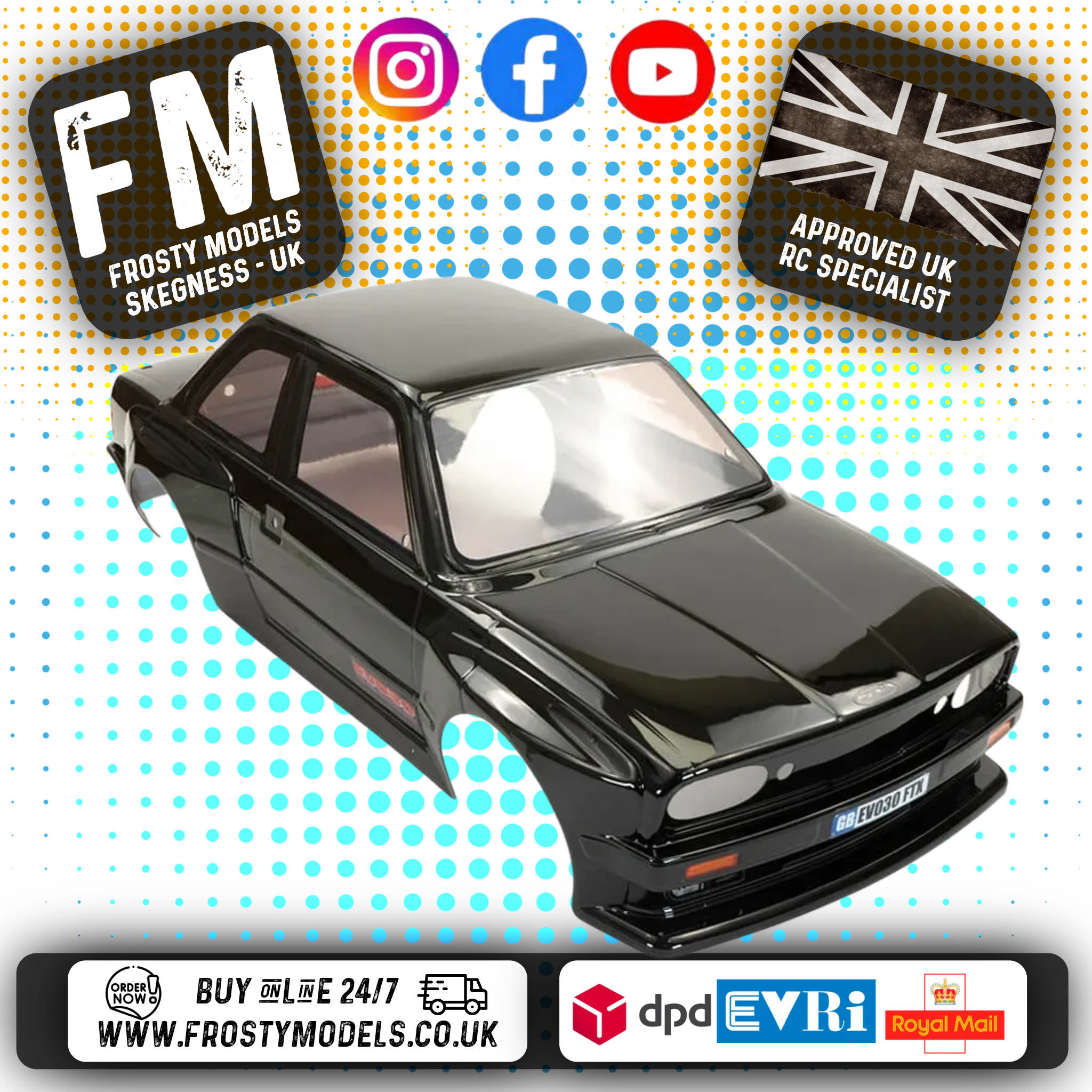 FTX - EVO30 1/10 (BMW E30 M3) PRE-PAINTED BODY & STICKERS - BLACK - FTX10578BK
