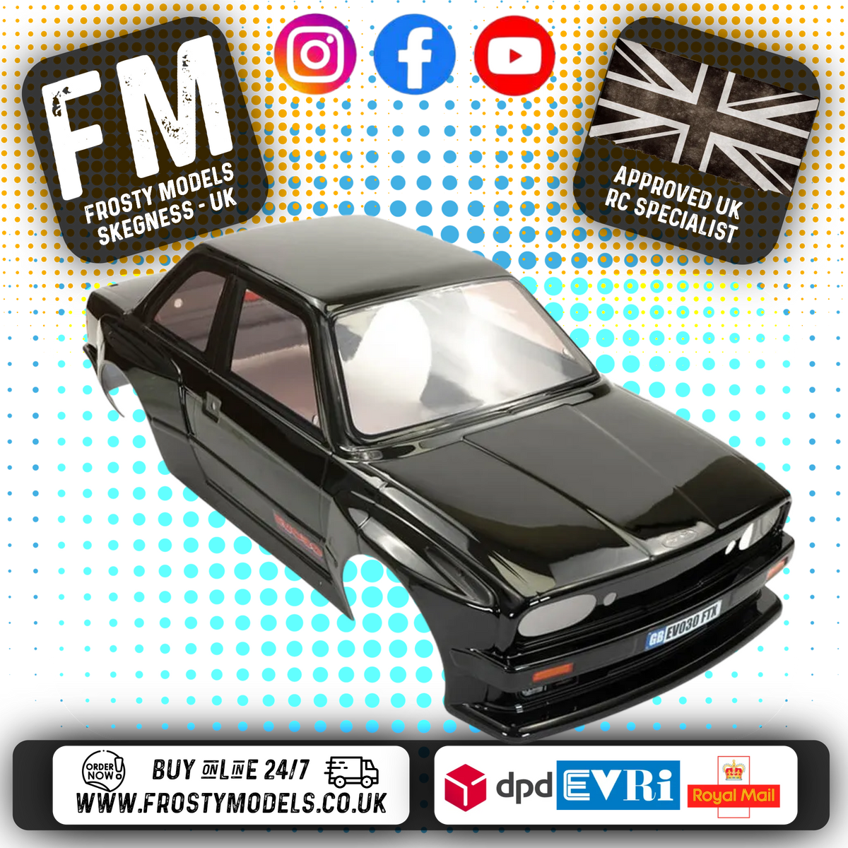 FTX - EVO30 1/10 (BMW E30 M3) PRE-PAINTED BODY & STICKERS - BLACK - FTX10578BK