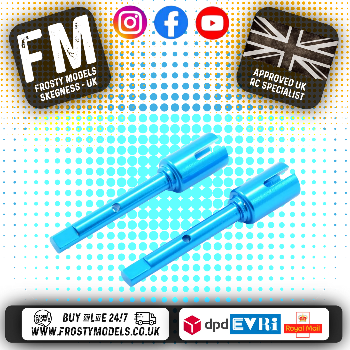 FASTRAX - TAMIYA TT02 ALUMINIUM FRONT & REAR PROP SHAFTS OUTPUTS - FTTA011B