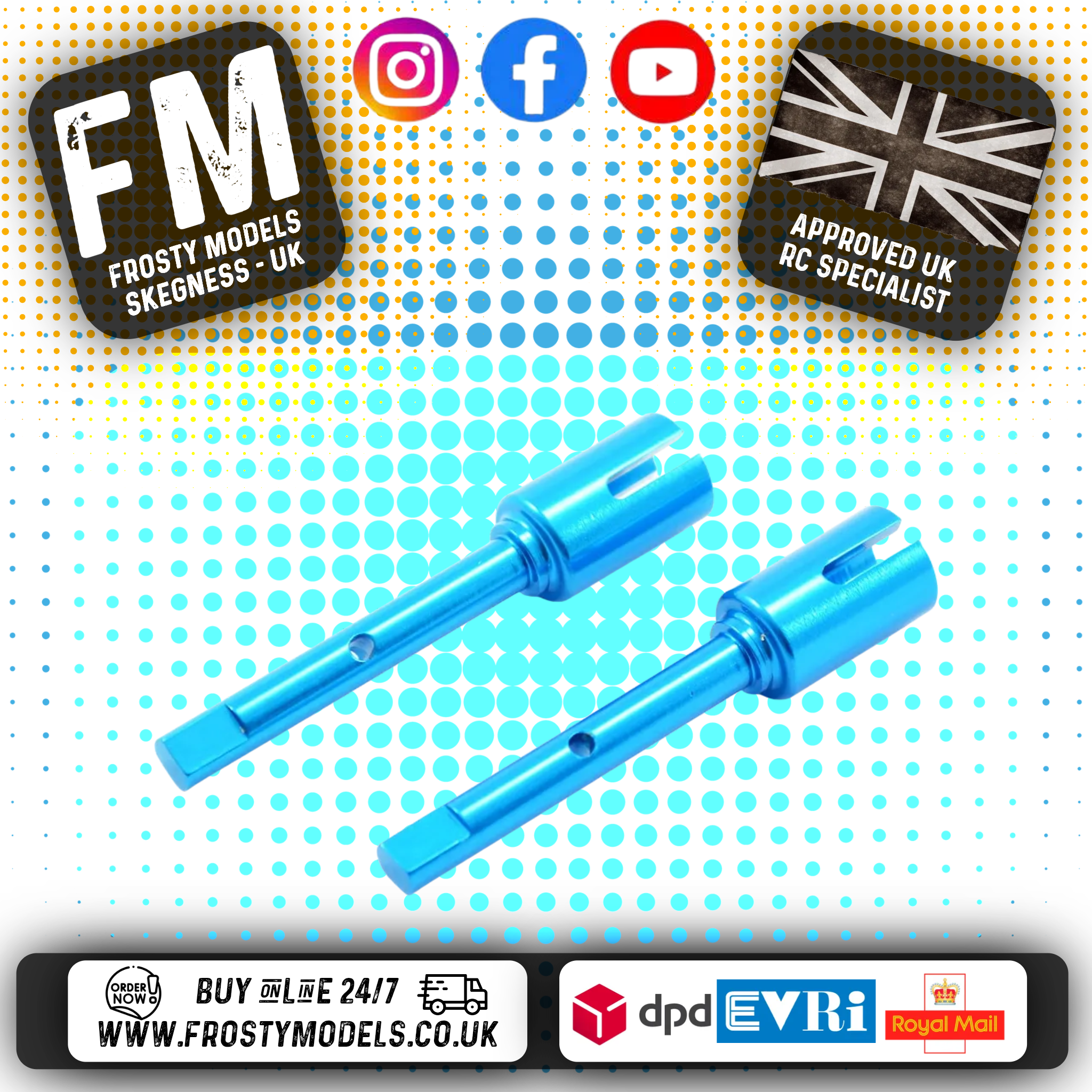 FASTRAX - TAMIYA TT02 ALUMINIUM FRONT & REAR PROP SHAFTS OUTPUTS - FTTA011B
