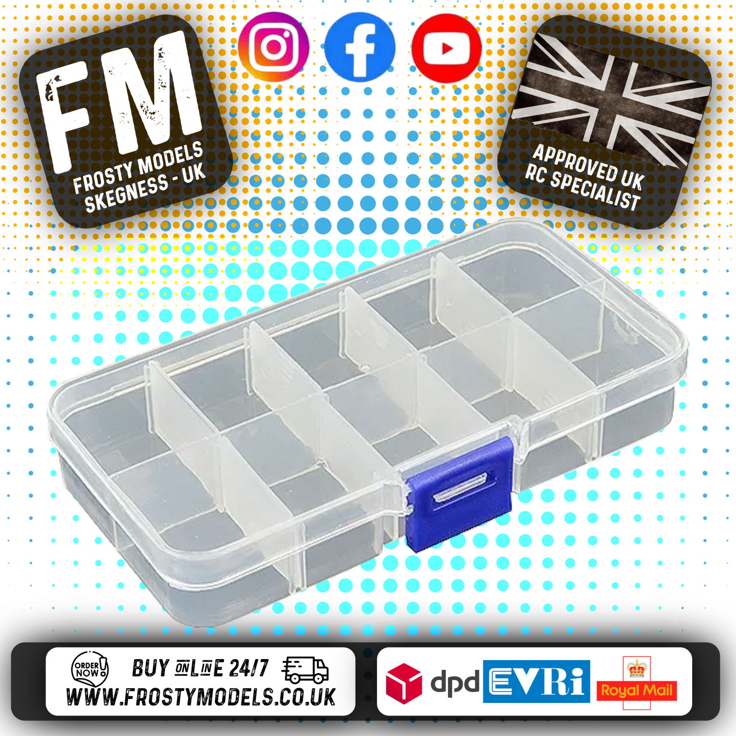 FASTRAX - RC PARTS/PINIONS/SCREWS BOX 130MM X 68MM (10 SECTIONS) FAST676-F