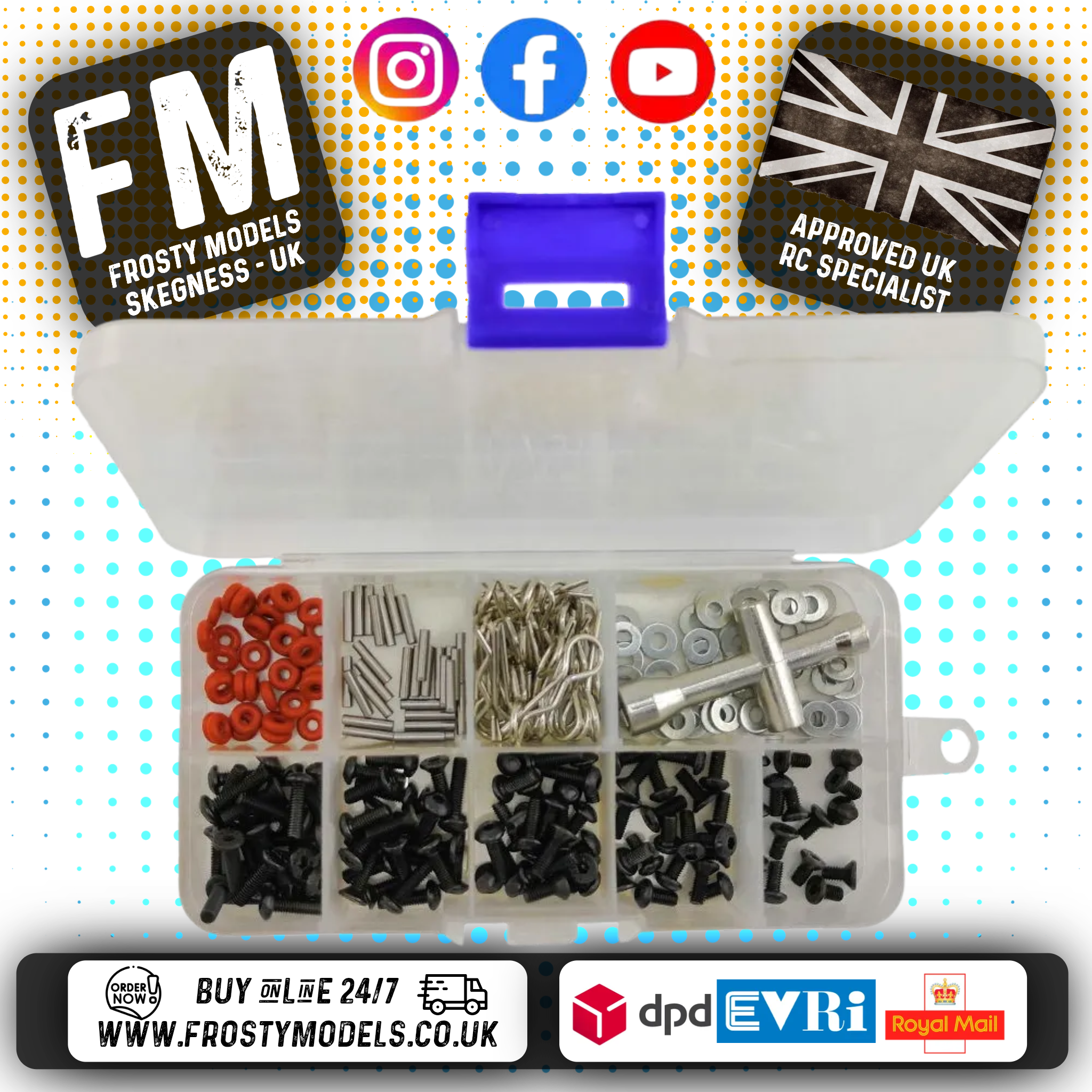 RC OVERHAUL - Screws (M3 Washers & Bolts/ O-rings, Body Clips) & Parts Pit Box 1/10th (161pcs boxed) G-RCO-SCR002
