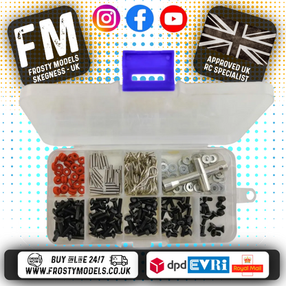 RC OVERHAUL - Screws (M3 Washers & Bolts/ O-rings, Body Clips) & Parts Pit Box 1/10th (161pcs boxed) G-RCO-SCR002