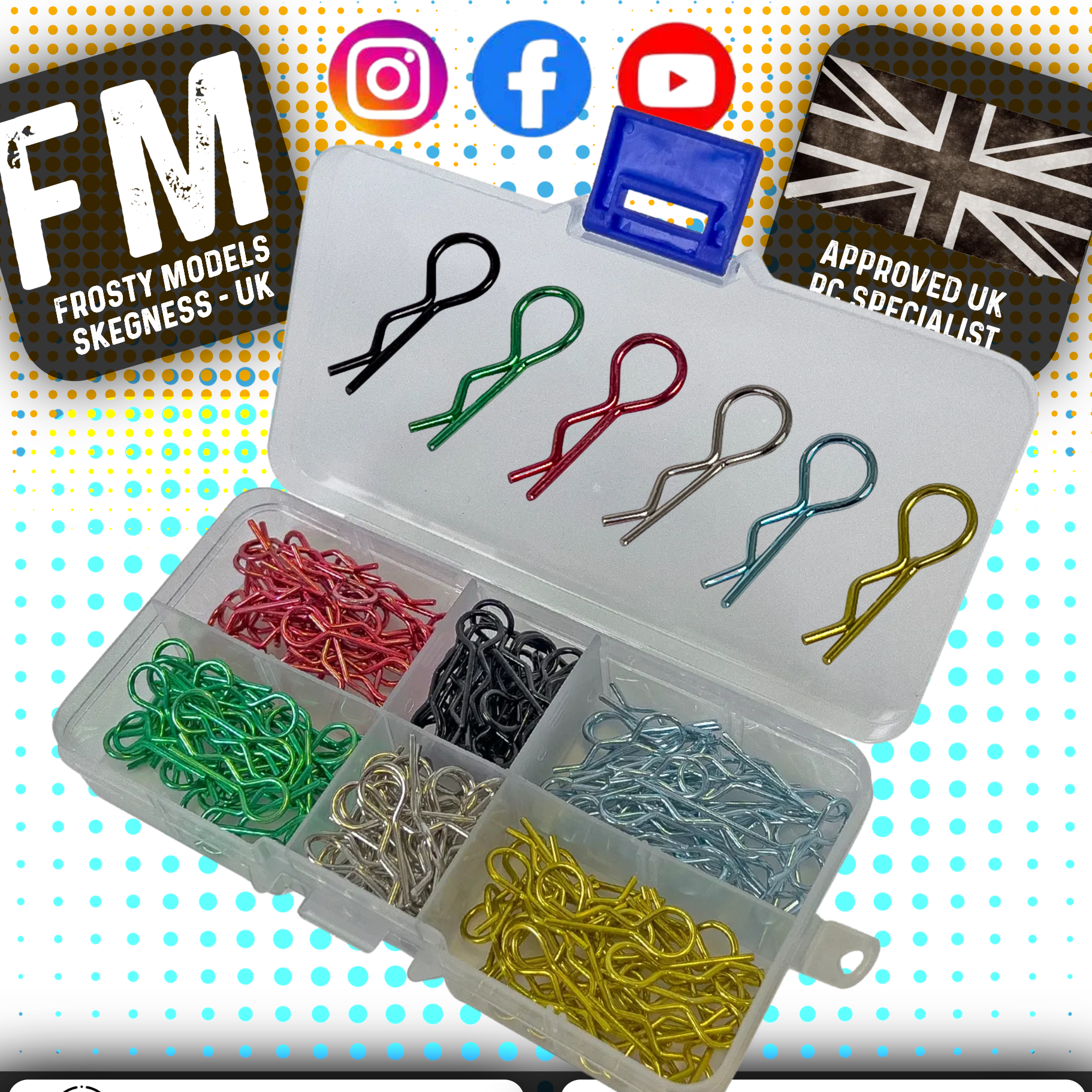 RC OVERHAUL - 180pcs RC Body Clips 1/10th (30pcs x 6 mixed colours) G-RCO-UN006COL