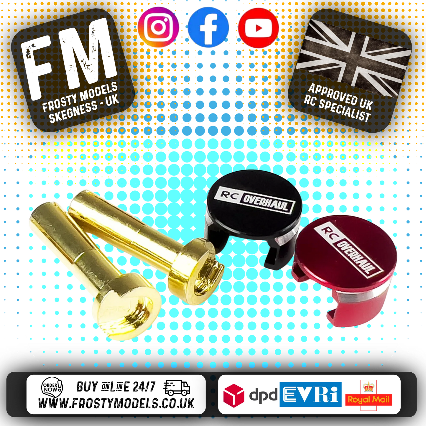 RC OVERHAUL - RC Low Profile Heatsink 5mm Bullet Connectors (90degre Right Angle Plug) O-RCO-HSC5