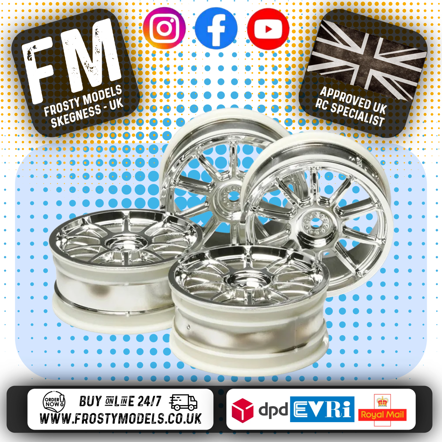 TAMIYA - 53860 1/10 TOURING CAR/RALLY WHEELS - CHROME (4PCS / 0-OFFSET)