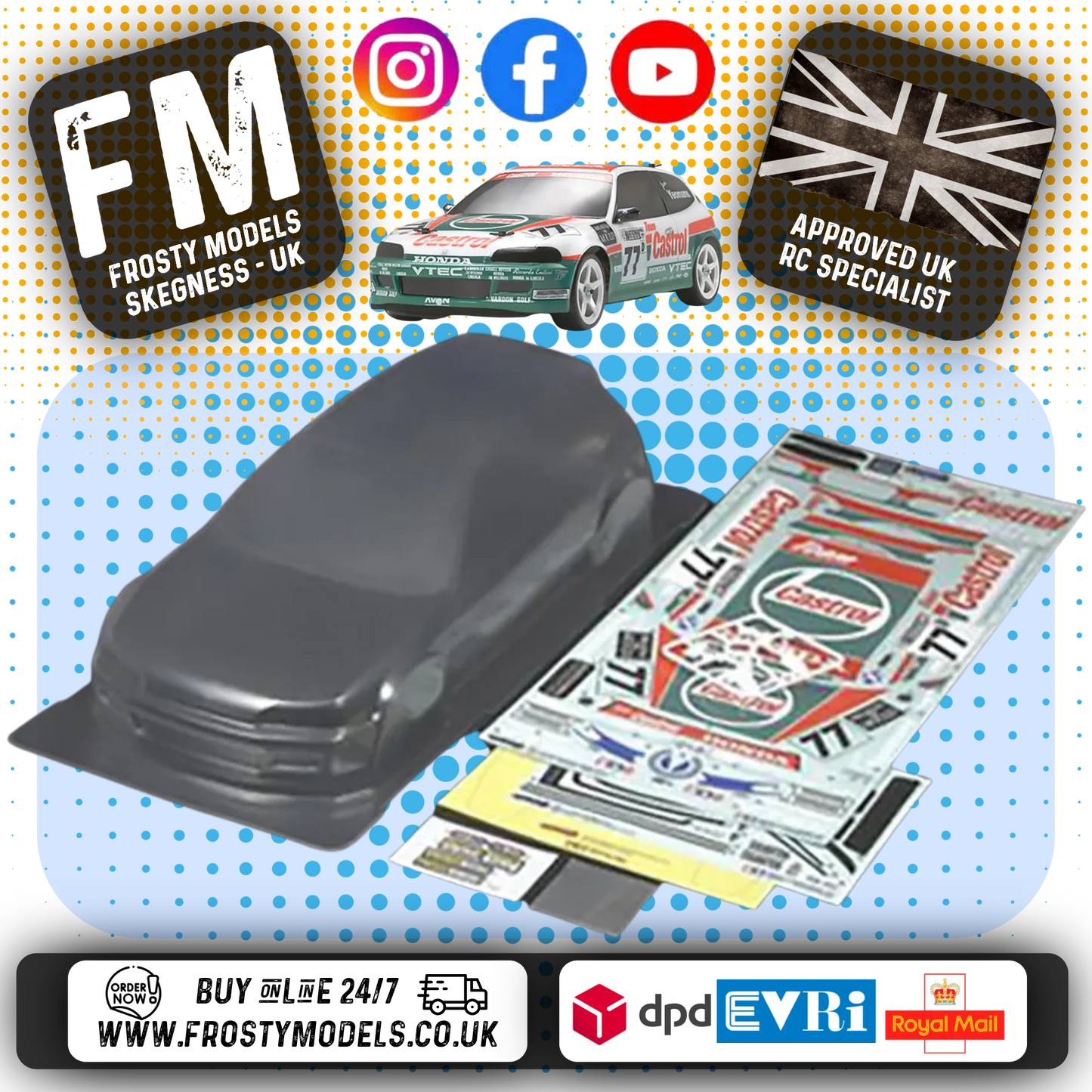 TAMIYA - 51421 1/10 Castrol Honda Civic VTi BODY SHELL SET 190MM Wide / 257mm Wheelbase