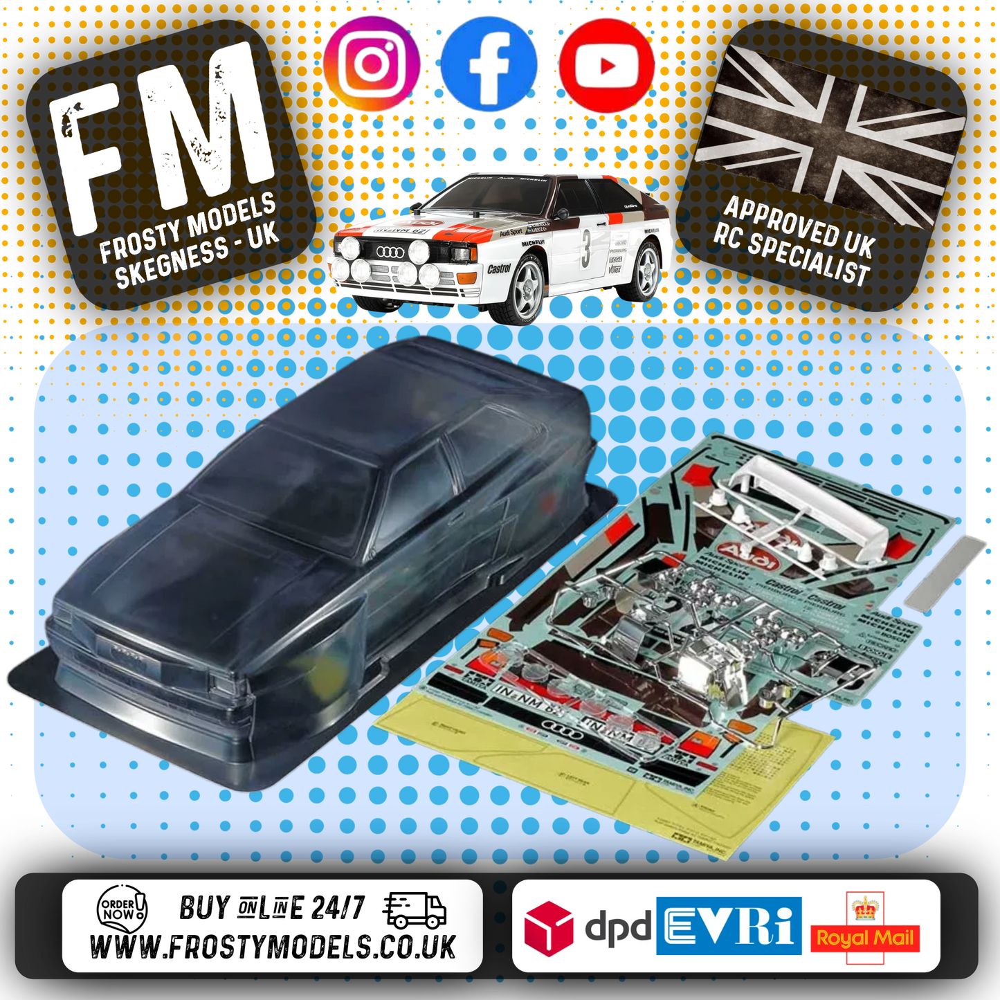 TAMIYA - 51615 1/10 RC AUDI QUATTRO A2 Body Shell 190MM Wide / Standard 257mm Wheelbase