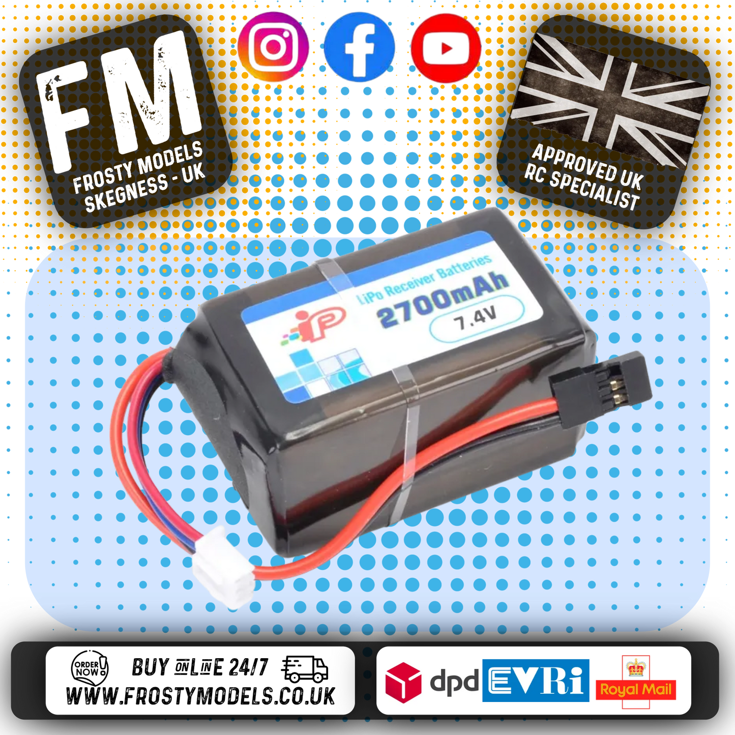 Intellect - Rx / Tx - Lipo Battery 2700mAh (FUTABA PLUG) 1C - 2S 7.4V - SIZE 31.1*31.95*54.5mm - IP753048-2S2P