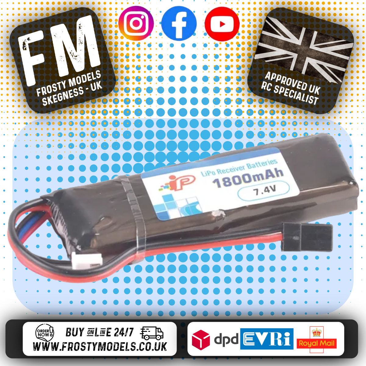 Intellect - Tx Radio Lipo 1800mAh (FUTABA PLUG) 1C - 2S 7.4V - SIZE 13.7*27.5*83mm - IP652540D5R1-2S2P