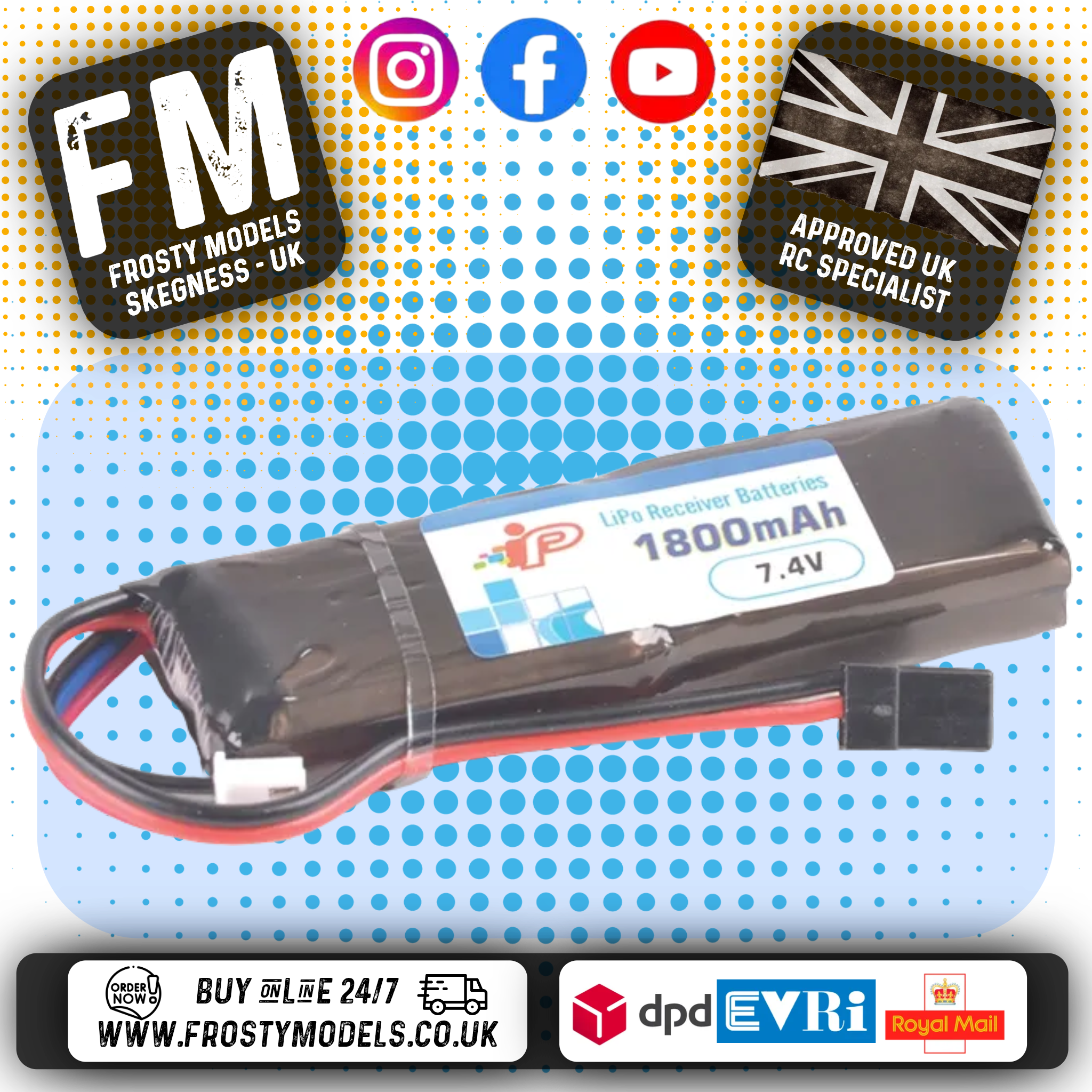 Intellect - Tx Radio Lipo 1800mAh (FUTABA PLUG) 1C - 2S 7.4V - SIZE 13.7*27.5*83mm - IP652540D5R1-2S2P