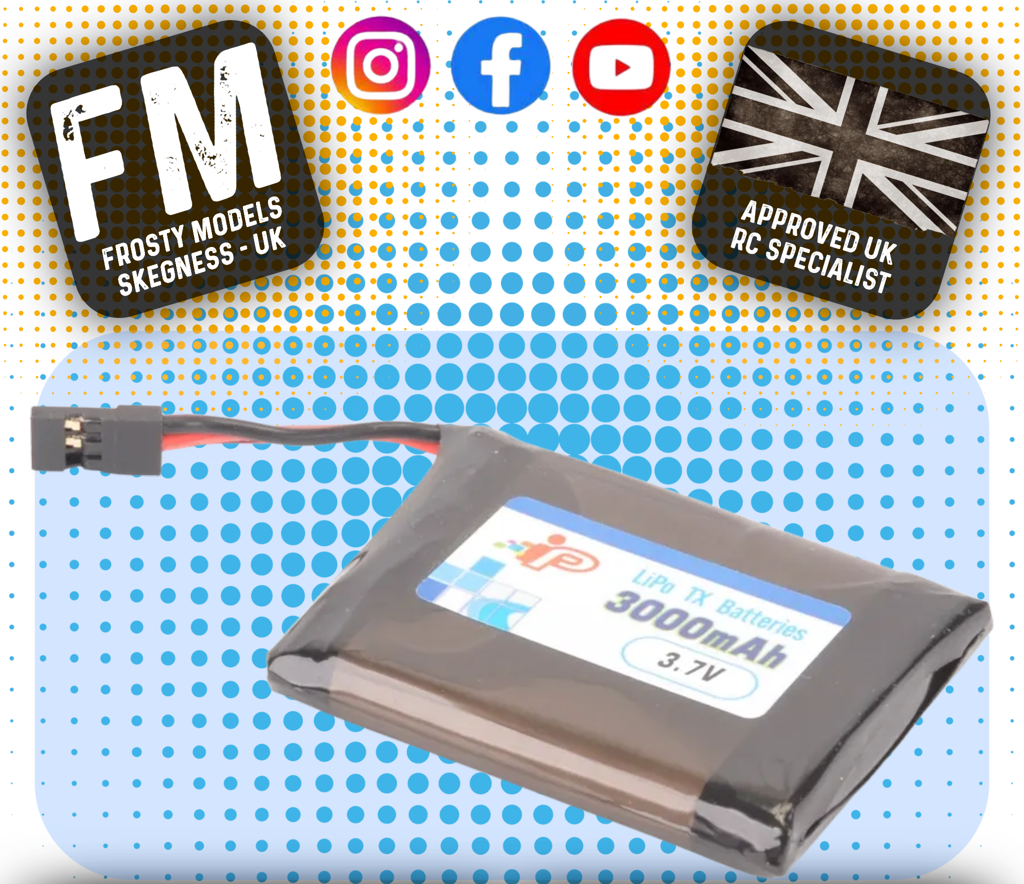 Intellect - Tx Radio MT-44, MT-5 Lipo Battery 3000mAh 11.1Wh - 1S 3.7V - SIZE 60x45x10mm (FUTABA PLUG) - IP854558-1S