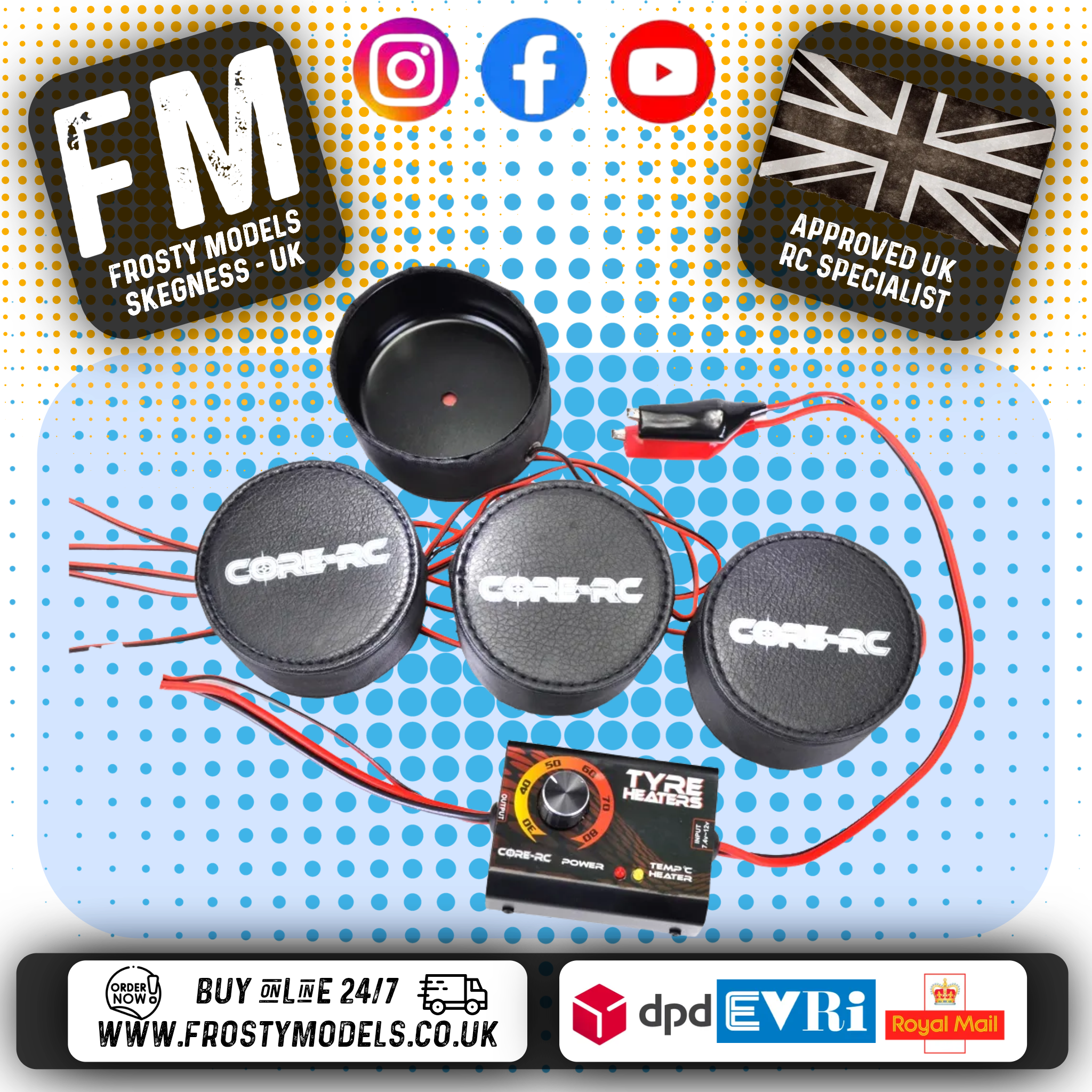CORE RC - Tire/Tyre Warmer with Black aluminium 4x Cups 1/10 Car - CR289