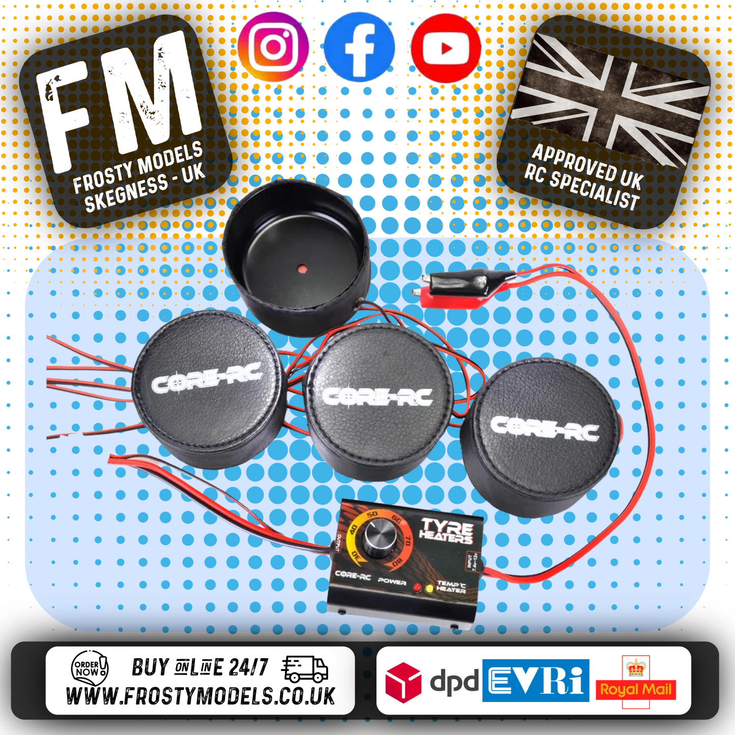 CORE RC - Tire/Tyre Warmer with Black aluminium 4x Cups 1/10 Car - CR289