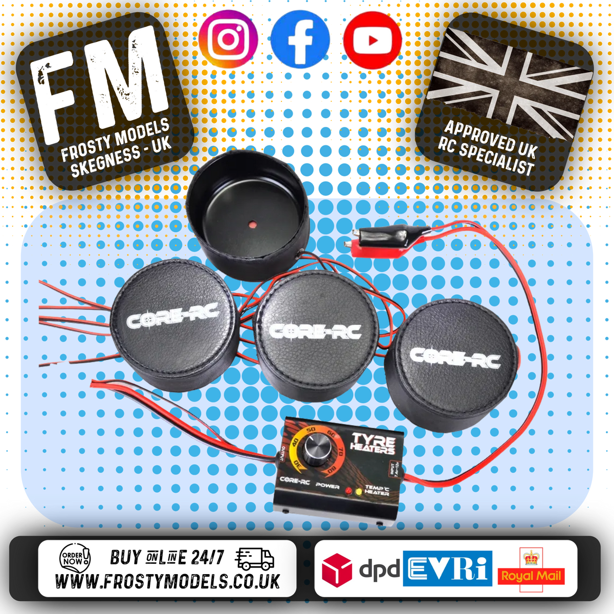 CORE RC - Tire/Tyre Warmer with Black aluminium 4x Cups 1/10 Car - CR289