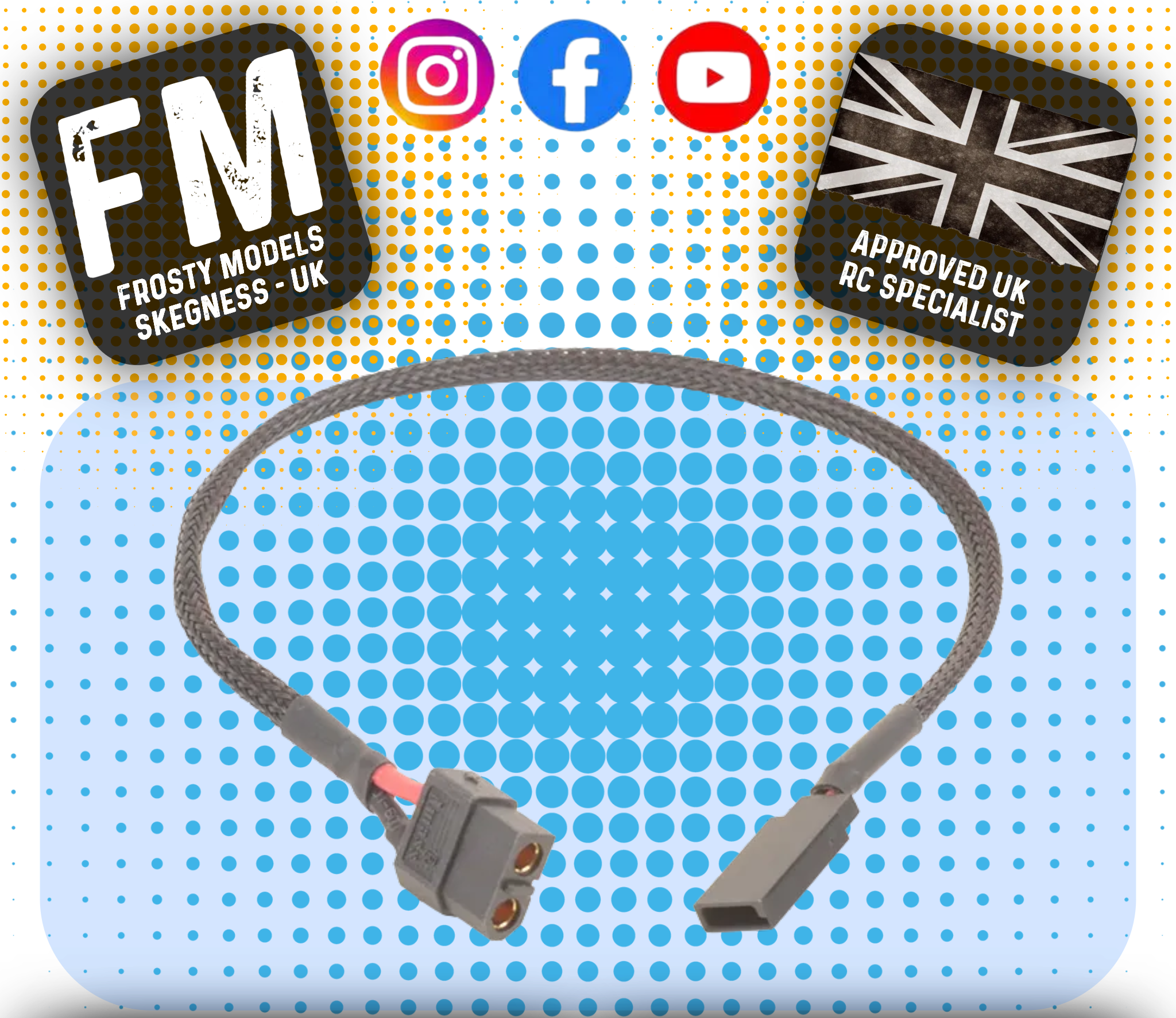 MK - XT60 (charger side) to Futaba RX / TX Charge Lead - Braided - 32cm - MK5922