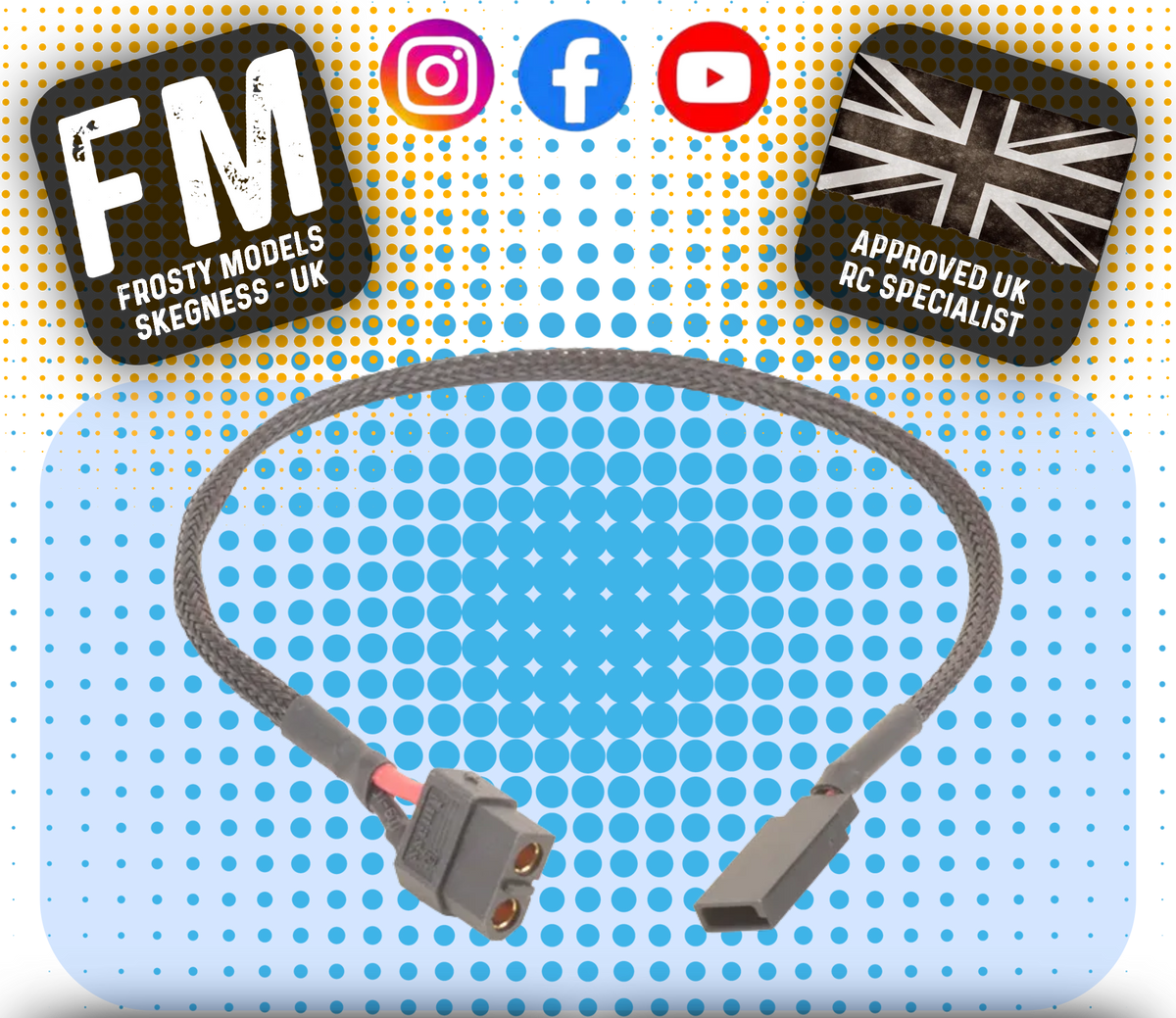 MK - XT60 (charger side) to Futaba RX / TX Charge Lead - Braided - 32cm - MK5922